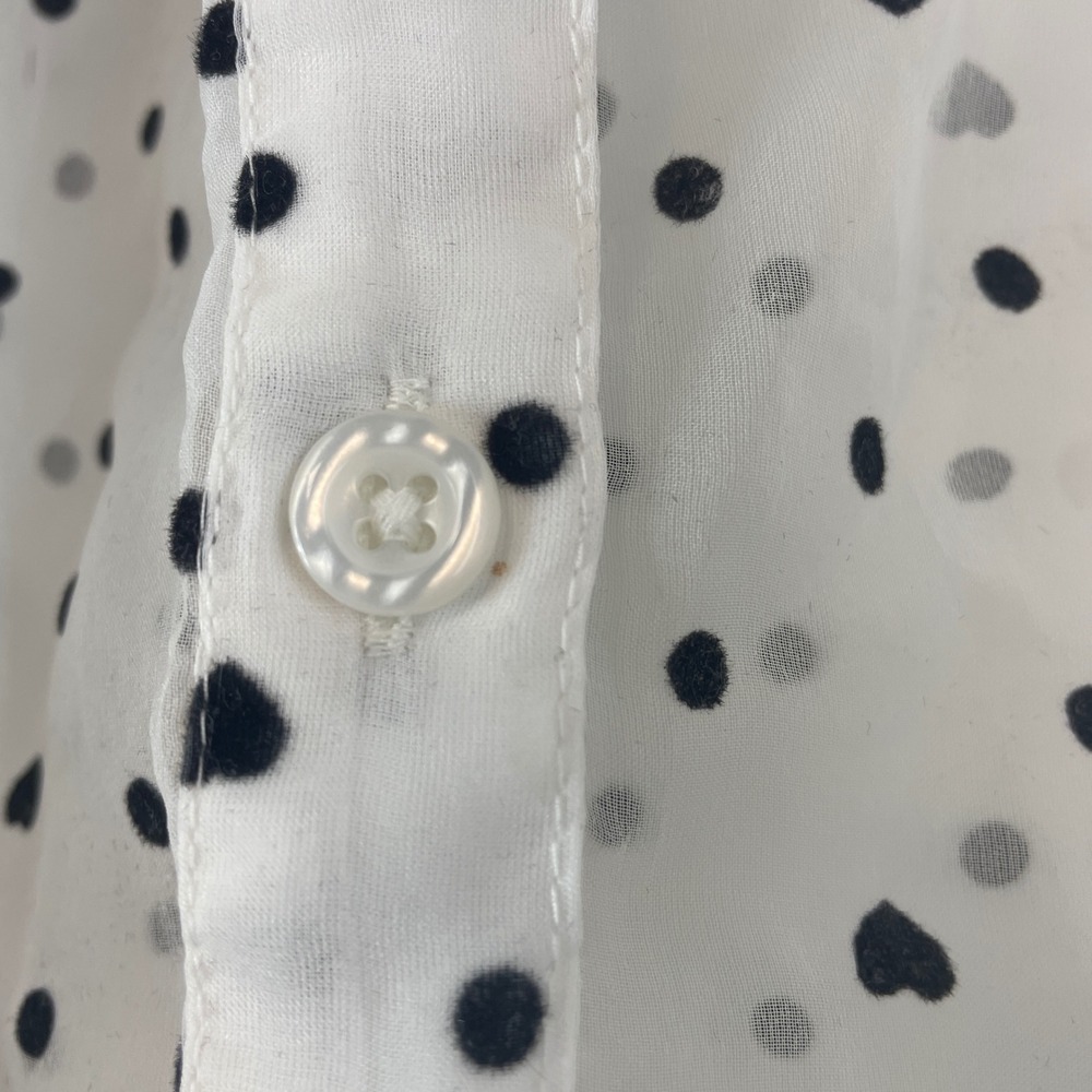 Maeve Polka Dot Heart Sheer Blouse Size Medium White Black Coquette Romantic - Picture 2 of 8